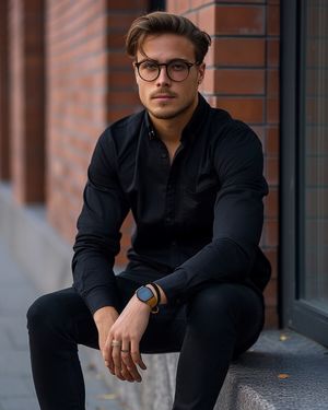 Black Shirt with Glasses