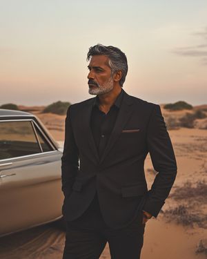 Black Suit with Matching Shirt and Brown Pocket Square