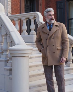 Camel Wool Overcoat with Checked Suit