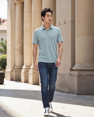 Mint Green Polo Shirt with Dark Blue Jeans