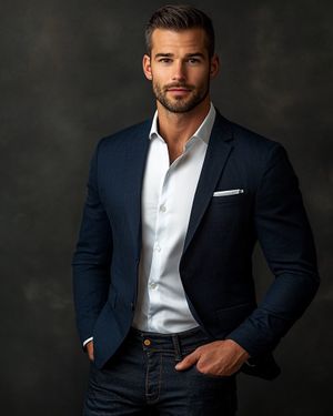Navy Blazer with White Shirt and Dark Jeans