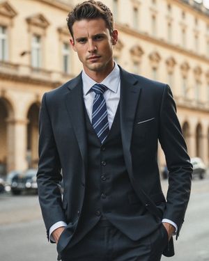 Navy Blue Suit with Matching Waistcoat
