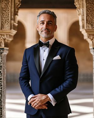 Navy Tuxedo with Black Lapels and Classic White Shirt