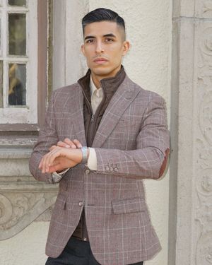 Plaid Blazer with Quilted Vest and Neutral Shirt