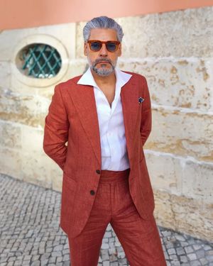 Terracotta Linen Suit with White Linen Shirt