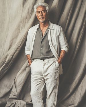 White Linen Set with Slate Grey Shirt