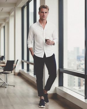 White Shirt with Blue Slim Fit Chinos