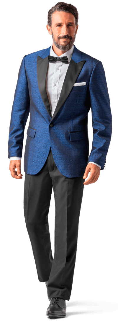 Cobalt blue floral jacquard Tuxedo with black lapel