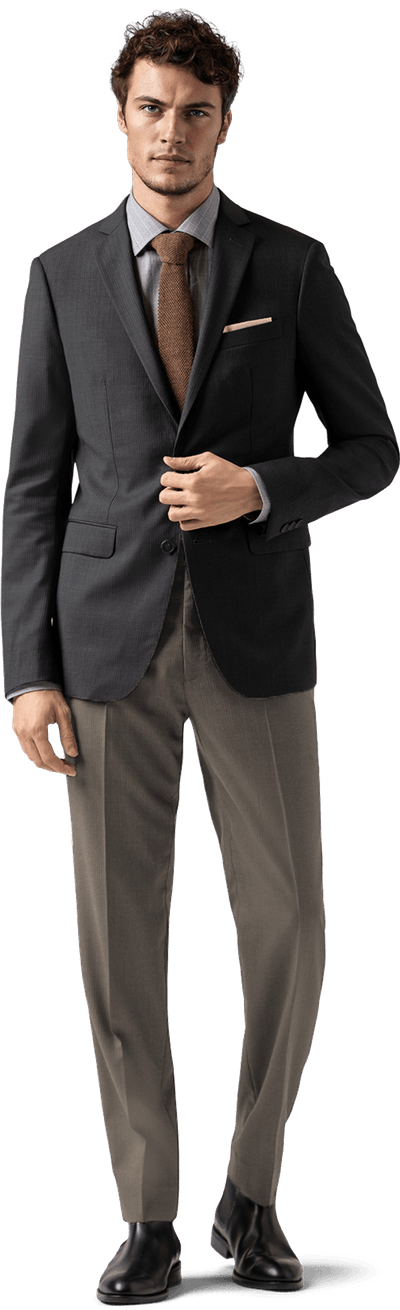 Onyx black super 100s essential Jacket with a pocket square