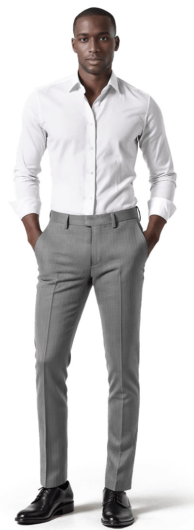 Stretch mid gray pinstripe double pleat Trousers
