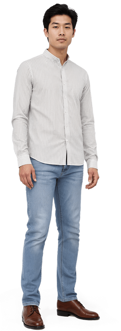 Breathable pinstripe poplin mandarin collar Shirt