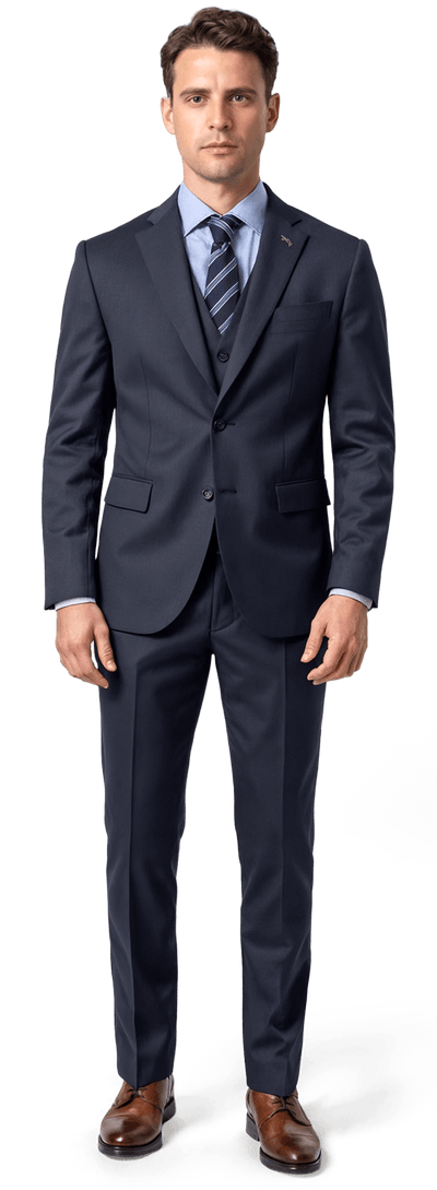 Navy blue super 100s wide lapel Three piece Suit