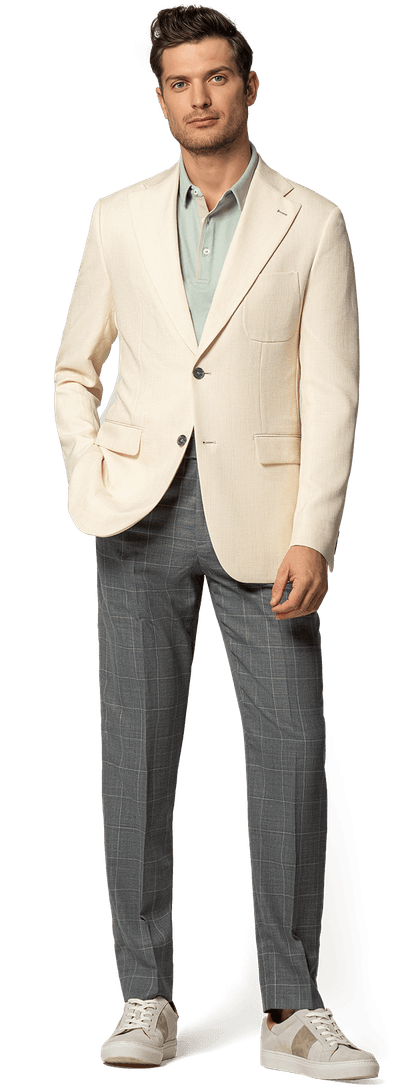 Cream wrinkle-free wide lapel unlined Suit Jacket