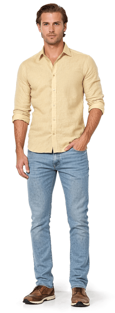 Stretch light yellow linen-cotton Shirt