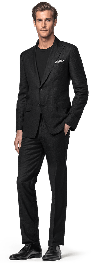 Black linen peak lapel unlined Suit