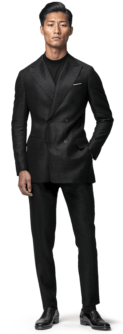 Black linen double breasted unlined Suit