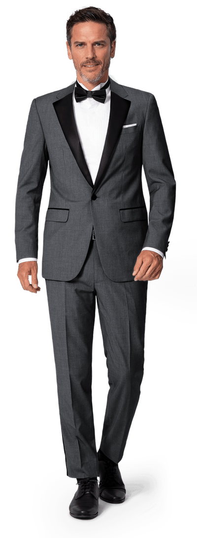 Charcoal slim fit Tuxedo with handkerchief & wide black lapel