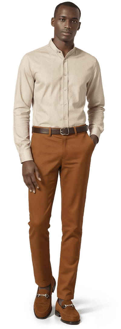 Stretch beige linen chinese collar Shirt